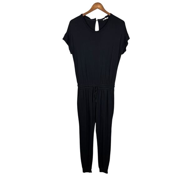Splendid Flora Soft Black Knit Short Sleeve Elastic Waist Jogger Jumpsuit Lounge - Picture 11 of 14
